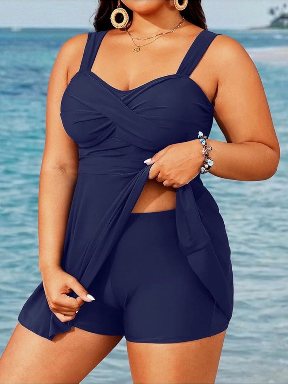 Aqua Eve Two Piece Tankini with Shorts Swimsuit Navy Size 18W NWT IN PKG